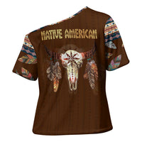 Native Skull Christmas Design Cross Shoulder Shirt Xmas Holiday Patterns - Wonder Print Shop