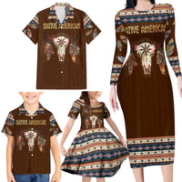Native Skull Christmas Design Family Matching Long Sleeve Bodycon Dress and Hawaiian Shirt Xmas Holiday Patterns - Wonder Print Shop