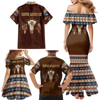 Native Skull Christmas Design Family Matching Mermaid Dress and Hawaiian Shirt Xmas Holiday Patterns - Wonder Print Shop