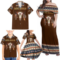Native Skull Christmas Design Family Matching Off Shoulder Maxi Dress and Hawaiian Shirt Xmas Holiday Patterns - Wonder Print Shop