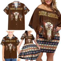 Native Skull Christmas Design Family Matching Off Shoulder Short Dress and Hawaiian Shirt Xmas Holiday Patterns - Wonder Print Shop