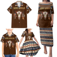 Native Skull Christmas Design Family Matching Puletasi and Hawaiian Shirt Xmas Holiday Patterns - Wonder Print Shop