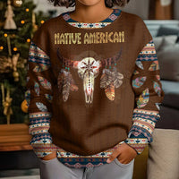 Native Skull Christmas Design Kid Ugly Christmas Sweater Xmas Holiday Patterns - Wonder Print Shop