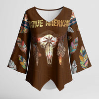 Native Skull Christmas Design Kimono Sleeve Blouse Xmas Holiday Patterns - Wonder Print Shop