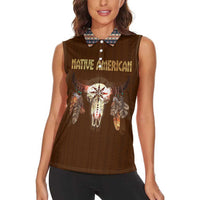 Native Skull Christmas Design Women Sleeveless Polo Shirt Xmas Holiday Patterns - Wonder Print Shop