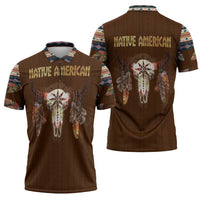 Native Skull Christmas Design Zipper Polo Shirt Xmas Holiday Patterns - Wonder Print Shop