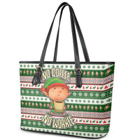 No Coffee No Workee Christmas Design Leather Tote Bag Xmas Holiday Patterns - Wonder Print Shop