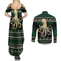 Octopus Cool Christmas Design Couples Matching Summer Maxi Dress and Long Sleeve Button Shirt Xmas Holiday Patterns - Wonder Print Shop