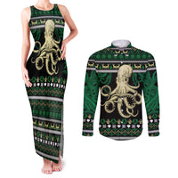 Octopus Cool Christmas Design Couples Matching Tank Maxi Dress and Long Sleeve Button Shirt Xmas Holiday Patterns - Wonder Print Shop