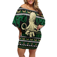 Octopus Cool Christmas Design Off Shoulder Short Dress Xmas Holiday Patterns - Wonder Print Shop