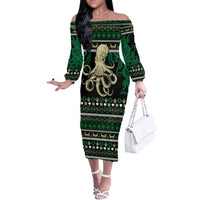 Octopus Cool Christmas Design Off The Shoulder Long Sleeve Dress Xmas Holiday Patterns - Wonder Print Shop