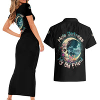 Hello Darkness My Old Friend Crescent Moon Skull Couples Matching Short Sleeve Bodycon Dress and Hawaiian Shirt - Wonder Print Shop