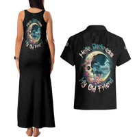 Hello Darkness My Old Friend Crescent Moon Skull Couples Matching Tank Maxi Dress and Hawaiian Shirt - Wonder Print Shop