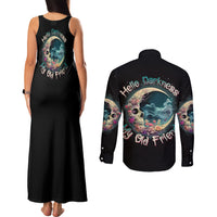Hello Darkness My Old Friend Crescent Moon Skull Couples Matching Tank Maxi Dress and Long Sleeve Button Shirt - Wonder Print Shop