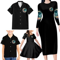 Hello Darkness My Old Friend Crescent Moon Skull Family Matching Long Sleeve Bodycon Dress and Hawaiian Shirt - Wonder Print Shop