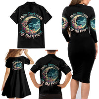 Hello Darkness My Old Friend Crescent Moon Skull Family Matching Long Sleeve Bodycon Dress and Hawaiian Shirt - Wonder Print Shop
