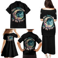 Hello Darkness My Old Friend Crescent Moon Skull Family Matching Puletasi Dress and Hawaiian Shirt - Wonder Print Shop