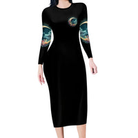 Hello Darkness My Old Friend Crescent Moon Skull Long Sleeve Bodycon Dress - Wonder Print Shop