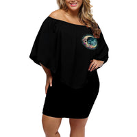 Hello Darkness My Old Friend Crescent Moon Skull Off Shoulder Short Dress - Wonder Print Shop