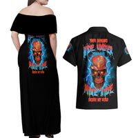 Your Demons Hide Under Your Bed Thunder Skull Couples Matching Off Shoulder Maxi Dress and Hawaiian Shirt - Wonder Print Shop