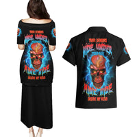 Your Demons Hide Under Your Bed Thunder Skull Couples Matching Puletasi Dress and Hawaiian Shirt - Wonder Print Shop