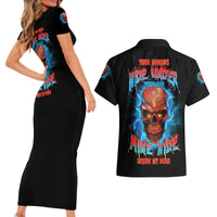 Your Demons Hide Under Your Bed Thunder Skull Couples Matching Short Sleeve Bodycon Dress and Hawaiian Shirt - Wonder Print Shop