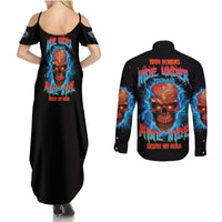 Your Demons Hide Under Your Bed Thunder Skull Couples Matching Summer Maxi Dress and Long Sleeve Button Shirt - Wonder Print Shop
