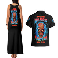 Your Demons Hide Under Your Bed Thunder Skull Couples Matching Tank Maxi Dress and Hawaiian Shirt - Wonder Print Shop