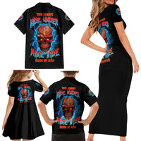 Your Demons Hide Under Your Bed Thunder Skull Family Matching Short Sleeve Bodycon Dress and Hawaiian Shirt - Wonder Print Shop