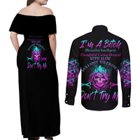 I'm A B Don't Try Me All Couples Matching Off Shoulder Maxi Dress and Long Sleeve Button Shirt - Wonder Print Shop