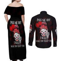 Piss Me Off I Will Couples Matching Off Shoulder Maxi Dress and Long Sleeve Button Shirt - Wonder Print Shop