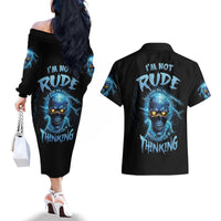 I'm Not Rude Mad Skull Couples Matching Off The Shoulder Long Sleeve Dress and Hawaiian Shirt - Wonder Print Shop