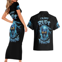 I'm Not Rude Mad Skull Couples Matching Short Sleeve Bodycon Dress and Hawaiian Shirt - Wonder Print Shop