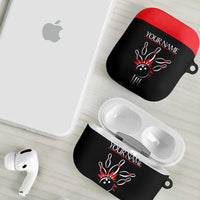 Custom Red and Black Bowling AirPods Case with Strike Explosion Graphic Custom Name and Bowler Silhouette - Wonder Print Shop