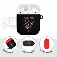 Custom Red and Black Bowling AirPods Case with Strike Explosion Graphic Custom Name and Bowler Silhouette - Wonder Print Shop
