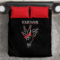 Custom Red and Black Bowling Bedding Set with Strike Explosion Graphic Custom Name and Bowler Silhouette - Wonder Print Shop