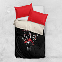 Custom Red and Black Bowling Bedding Set with Strike Explosion Graphic Custom Name and Bowler Silhouette - Wonder Print Shop