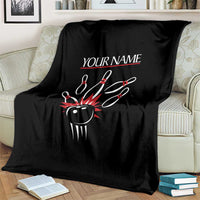 Custom Red and Black Bowling Blanket with Strike Explosion Graphic Custom Name and Bowler Silhouette - Wonder Print Shop