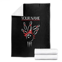 Custom Red and Black Bowling Blanket with Strike Explosion Graphic Custom Name and Bowler Silhouette - Wonder Print Shop