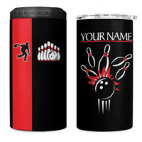 Custom Red and Black Bowling 4 in 1 Can Cooler Tumbler with Strike Explosion Graphic Custom Name and Bowler Silhouette - Wonder Print Shop