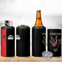 Custom Red and Black Bowling 4 in 1 Can Cooler Tumbler with Strike Explosion Graphic Custom Name and Bowler Silhouette - Wonder Print Shop