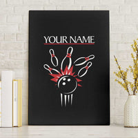 Custom Red and Black Bowling Canvas Wall Art with Strike Explosion Graphic Custom Name and Bowler Silhouette - Wonder Print Shop