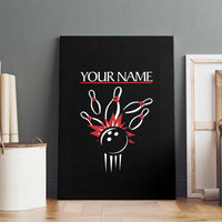Custom Red and Black Bowling Canvas Wall Art with Strike Explosion Graphic Custom Name and Bowler Silhouette - Wonder Print Shop