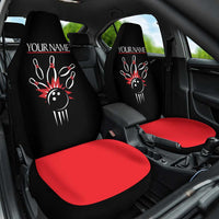 Custom Red and Black Bowling Car Seat Cover with Strike Explosion Graphic Custom Name and Bowler Silhouette - Wonder Print Shop