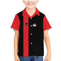 Custom Red and Black Bowling Family Matching Mermaid Dress and Hawaiian Shirt with Strike Explosion Graphic Custom Name and Bowler Silhouette - Wonder Print Shop