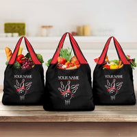 Custom Red and Black Bowling Grocery Bag with Strike Explosion Graphic Custom Name and Bowler Silhouette - Wonder Print Shop