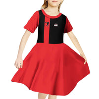 Custom Red and Black Bowling Kid Short Sleeve Dress with Strike Explosion Graphic Custom Name and Bowler Silhouette - Wonder Print Shop