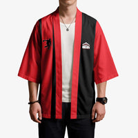 Custom Red and Black Bowling Kimono with Strike Explosion Graphic Custom Name and Bowler Silhouette - Wonder Print Shop