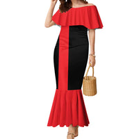 Custom Red and Black Bowling Mermaid Dress with Strike Explosion Graphic Custom Name and Bowler Silhouette - Wonder Print Shop