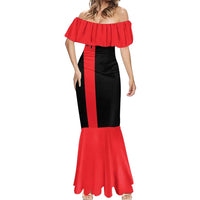 Custom Red and Black Bowling Mermaid Dress with Strike Explosion Graphic Custom Name and Bowler Silhouette - Wonder Print Shop
